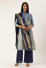 Load image into Gallery viewer, Blue Heavy Silk Banarasi Weaving Work Unstitched Salwar Suit Material