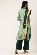 Load image into Gallery viewer, Green Heavy Silk Banarasi Weaving Work Unstitched Salwar Suit Material
