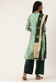 Green Heavy Silk Banarasi Weaving Work Unstitched Salwar Suit Material