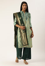 Load image into Gallery viewer, Green Heavy Silk Banarasi Weaving Work Unstitched Salwar Suit Material
