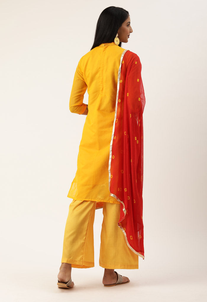 Yellow Heavy Silk Banarasi Weaving Work Unstitched Salwar Suit Material