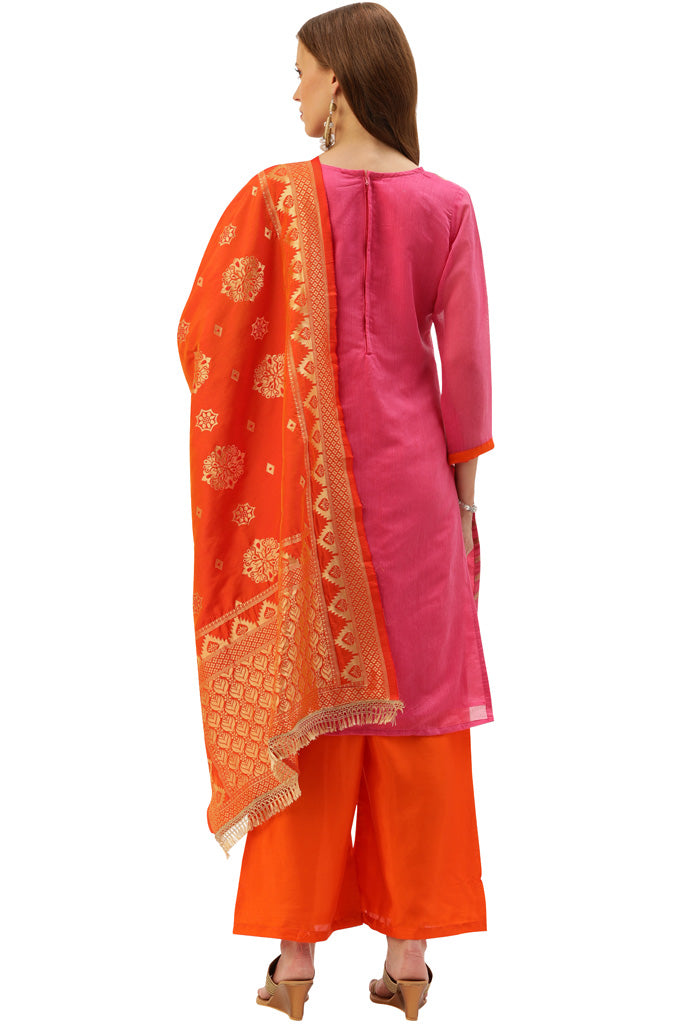 Pink Heavy Silk Banarasi Weaving Work Unstitched Salwar Suit Material