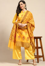 Load image into Gallery viewer, Yellow Chanderi Silk Woven Semi-Stitched Salwar Suit Material