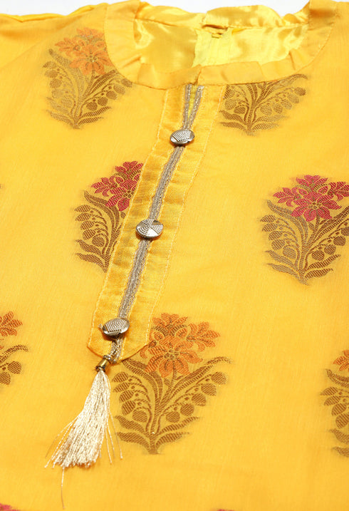 Yellow Chanderi Silk Woven Semi-Stitched Salwar Suit Material