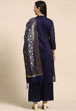Load image into Gallery viewer, Navy Blue Heavy Silk Banarasi Woven Semi-Stitched Salwar Suit Material