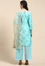 Load image into Gallery viewer, Sky Blue Pure Cotton Printed Semi-Stitched Salwar Suit Material