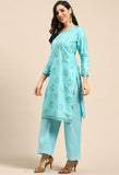 Sky Blue Pure Cotton Printed Semi-Stitched Salwar Suit Material