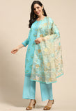 Sky Blue Pure Cotton Printed Semi-Stitched Salwar Suit Material