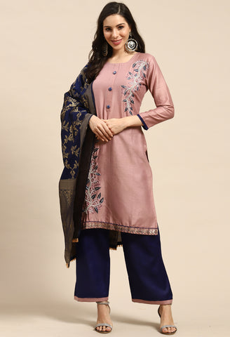 Pink Pure Cotton Embroidered Semi-Stitched Salwar Suit Material