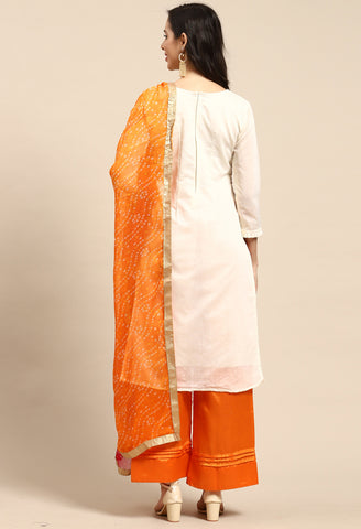 Off-White Chanderi Silk Embroidered Semi-Stitched Salwar Suit Material