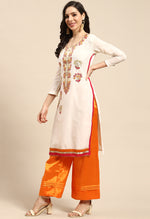 Load image into Gallery viewer, Off-White Chanderi Silk Embroidered Semi-Stitched Salwar Suit Material