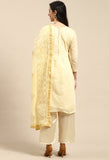 Light Yellow Chanderi Silk Embroidered Semi-Stitched Salwar Suit Material