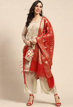 Load image into Gallery viewer, Taupe Chanderi Silk Embroidered Semi-Stitched Salwar Suit Material