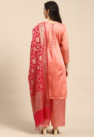 Pink Chanderi Silk Embroidered Semi-Stitched Salwar Suit Material