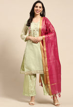Load image into Gallery viewer, Pista Green Chanderi Silk Embroidered Unstitched Salwar Suit Material