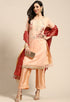 Peach Chanderi Silk Embroidered Unstitched Salwar Suit Material