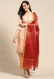 Peach Chanderi Silk Embroidered Unstitched Salwar Suit Material