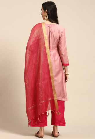 Pink Pure Cotton Embroidered Unstitched Salwar Suit Material