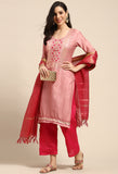 Pink Pure Cotton Embroidered Unstitched Salwar Suit Material