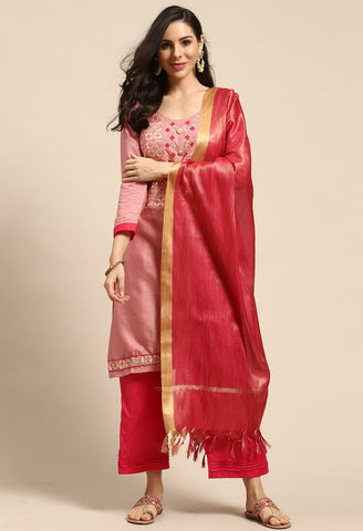 Pink Pure Cotton Embroidered Unstitched Salwar Suit Material