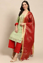 Load image into Gallery viewer, Green Pure Cotton Embroidered Unstitched Salwar Suit Material