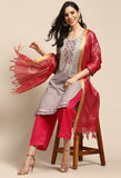 Grey Pure Cotton Embroidered Unstitched Salwar Suit Material