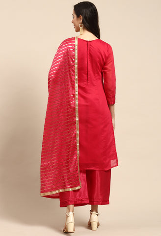 magenta Chanderi Silk Embroidered Unstitched Salwar Suit Material