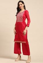 Load image into Gallery viewer, magenta Chanderi Silk Embroidered Unstitched Salwar Suit Material