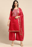 magenta Chanderi Silk Embroidered Unstitched Salwar Suit Material