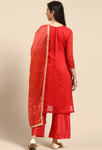 Load image into Gallery viewer, Red Chanderi Silk Embroidered Unstitched Salwar Suit Material