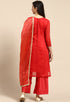 Red Chanderi Silk Embroidered Unstitched Salwar Suit Material