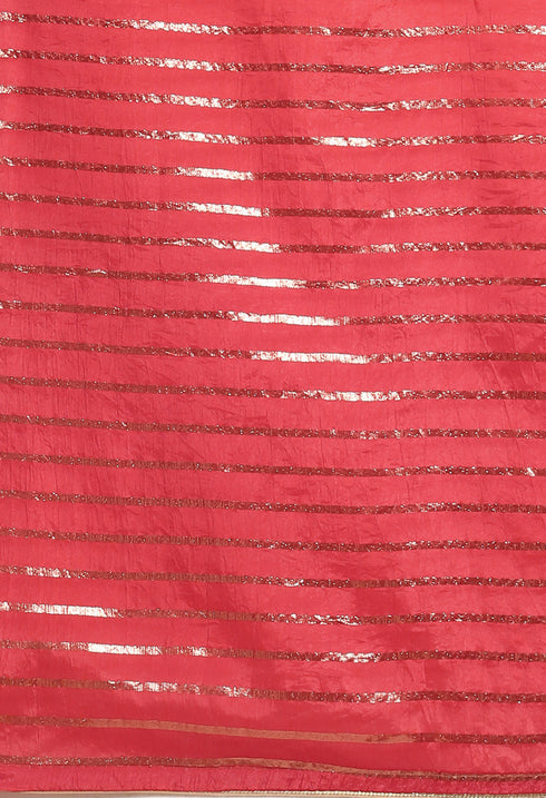 Red Chanderi Silk Embroidered Unstitched Salwar Suit Material