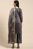 Grey Chanderi Silk Embroidered Unstitched Salwar Suit Material