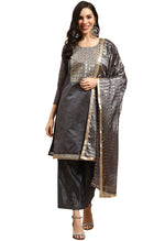 Load image into Gallery viewer, Grey Chanderi Silk Embroidered Unstitched Salwar Suit Material