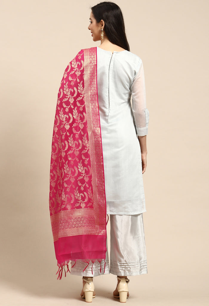 Light Blue Chanderi Silk Embellished Unstitched Salwar Suit Material