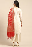 White Chanderi Silk Embellished Unstitched Salwar Suit Material