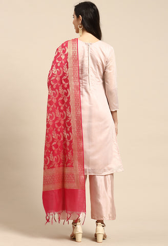 Light Pink Chanderi Silk Embellished Unstitched Salwar Suit Material