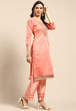 Load image into Gallery viewer, Peach Chanderi Silk Embellished Unstitched Salwar Suit Material