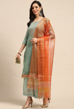 Load image into Gallery viewer, Green Chanderi Silk Embellished Unstitched Salwar Suit Material