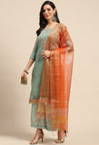 Green Chanderi Silk Embellished Unstitched Salwar Suit Material