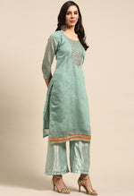 Load image into Gallery viewer, Green Chanderi Silk Embellished Unstitched Salwar Suit Material