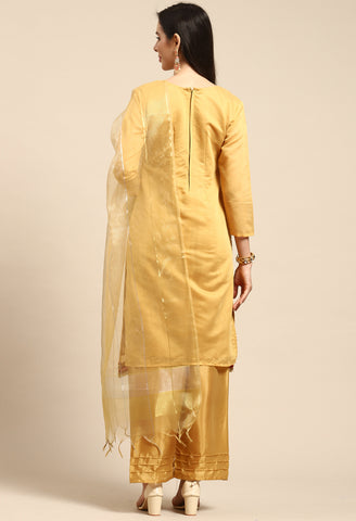 Yellow Chanderi Silk Embellished Unstitched Salwar Suit Material