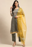 Grey Chanderi Silk Embellished Unstitched Salwar Suit Material