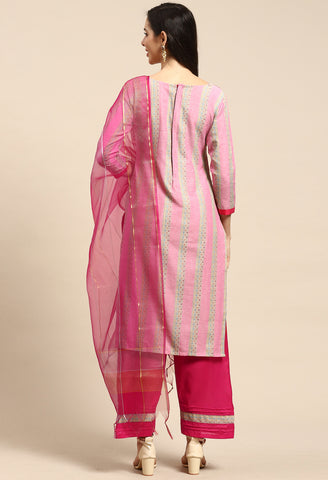 Pink Cotton Embroidered Unstitched Salwar Suit Material