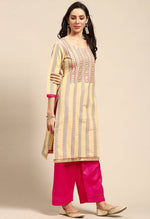 Load image into Gallery viewer, Beige Cotton Embroidered Unstitched Salwar Suit Material - Rajnandini