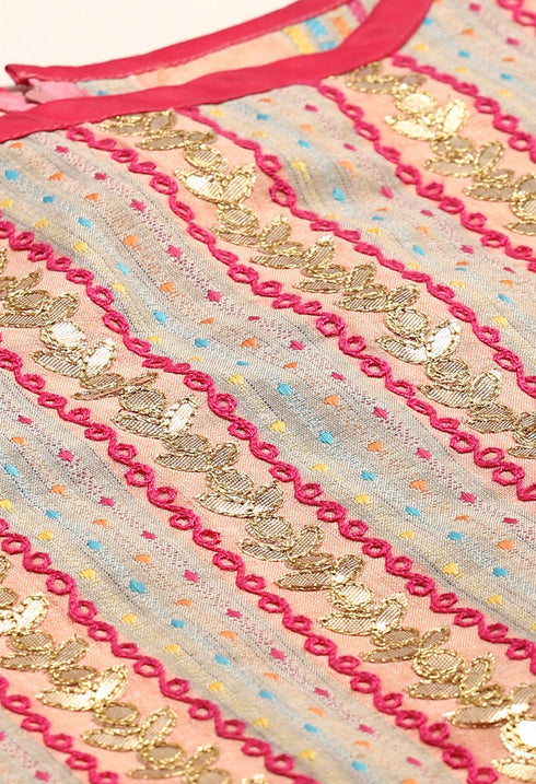 Peach Cotton Embroidered Unstitched Salwar Suit Material