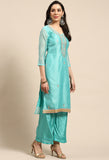 Sea Green Chanderi Silk Embellished Unstitched Salwar Suit Material
