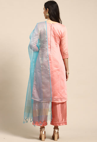 Pink Chanderi Silk Embellished Unstitched Salwar Suit Material