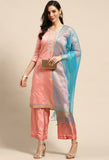 Pink Chanderi Silk Embellished Unstitched Salwar Suit Material