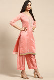 Pink Chanderi Silk Embellished Unstitched Salwar Suit Material